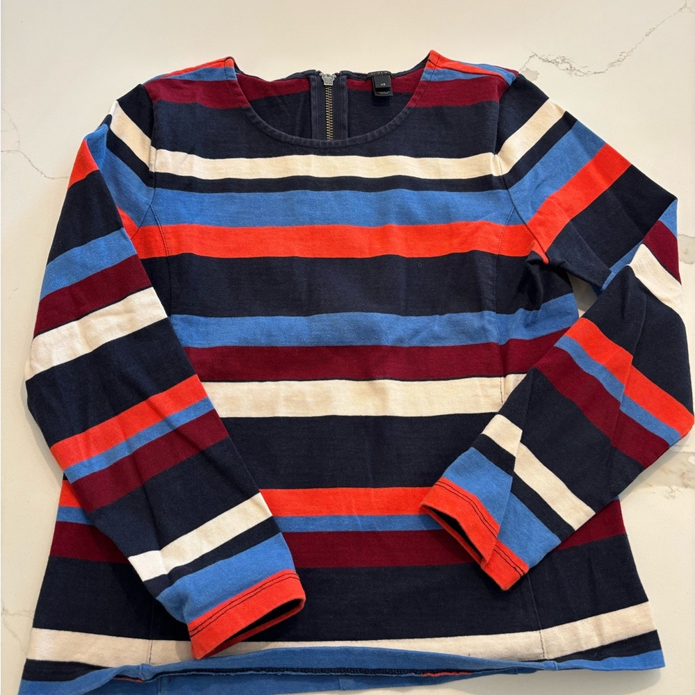 J. Crew Women’s Preppy Navy and Red/Orange/Blue Zip-Up Shirt
